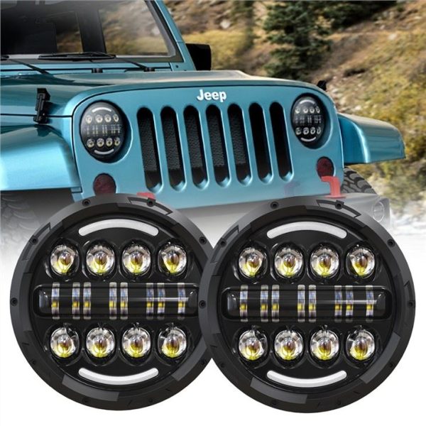 7 นิ้วรอบ LED ไฟหน้าโปรเจคเตอร์สำหรับ Land Rover Defender Royal Enfield Motorcycle