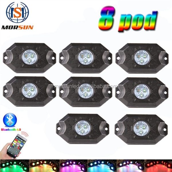 Morsun Auto Parts Wireless Rock Lights พร้อมการควบคุม APP สำหรับ Jeep Wrangler UTV ATV Music Play 8Pod