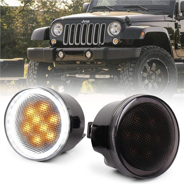 ไฟเลี้ยว LED Morsun พร้อม Halo สำหรับ Jeep Wrangler Jk 07-14 Front Grille Light