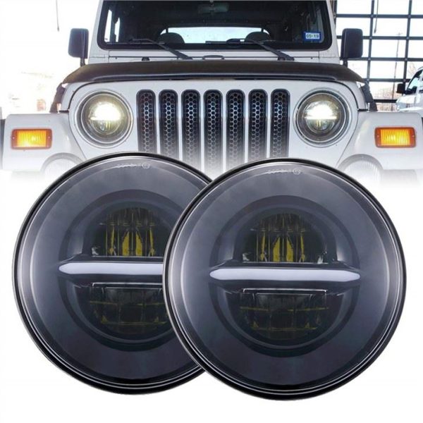 Morsun ไฟหน้า LED กลมพร้อม Halo Angel Eyes DRL ไฟหน้าสำหรับ Jeep Wrangler JK